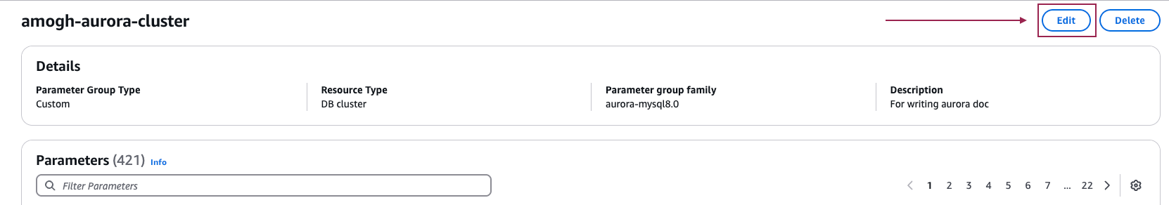 Edit parameter group - Zoomed