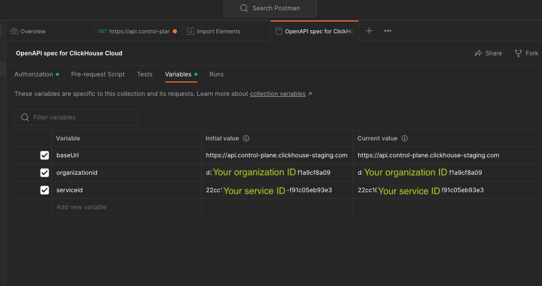 Organization ID and Service ID - Zoomed