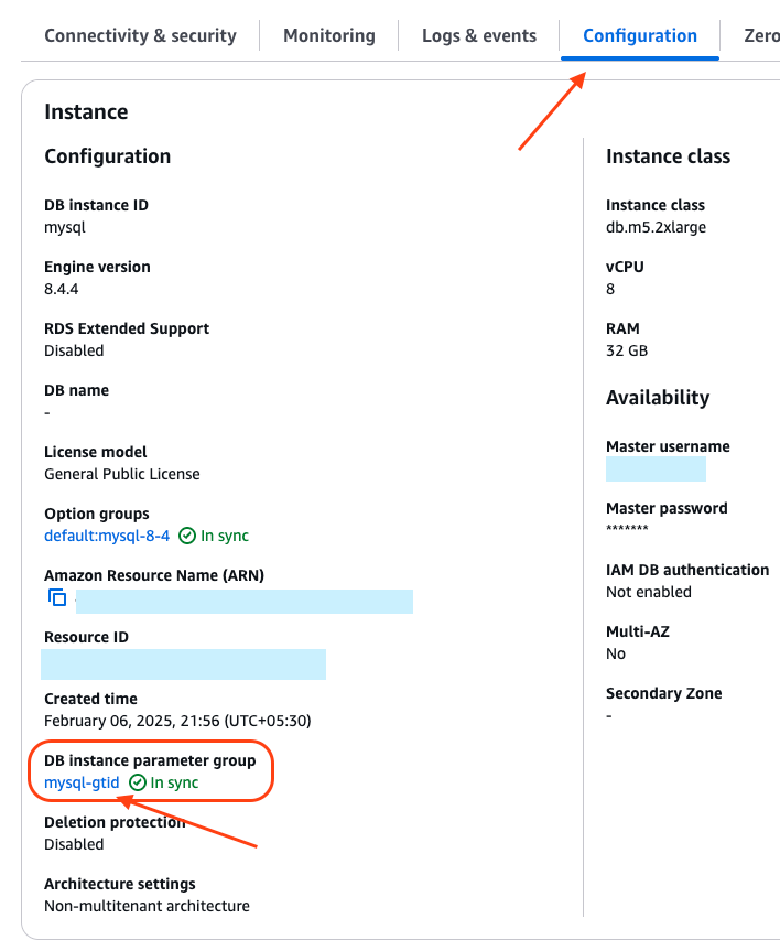 Where to find parameter group in RDS - Zoomed